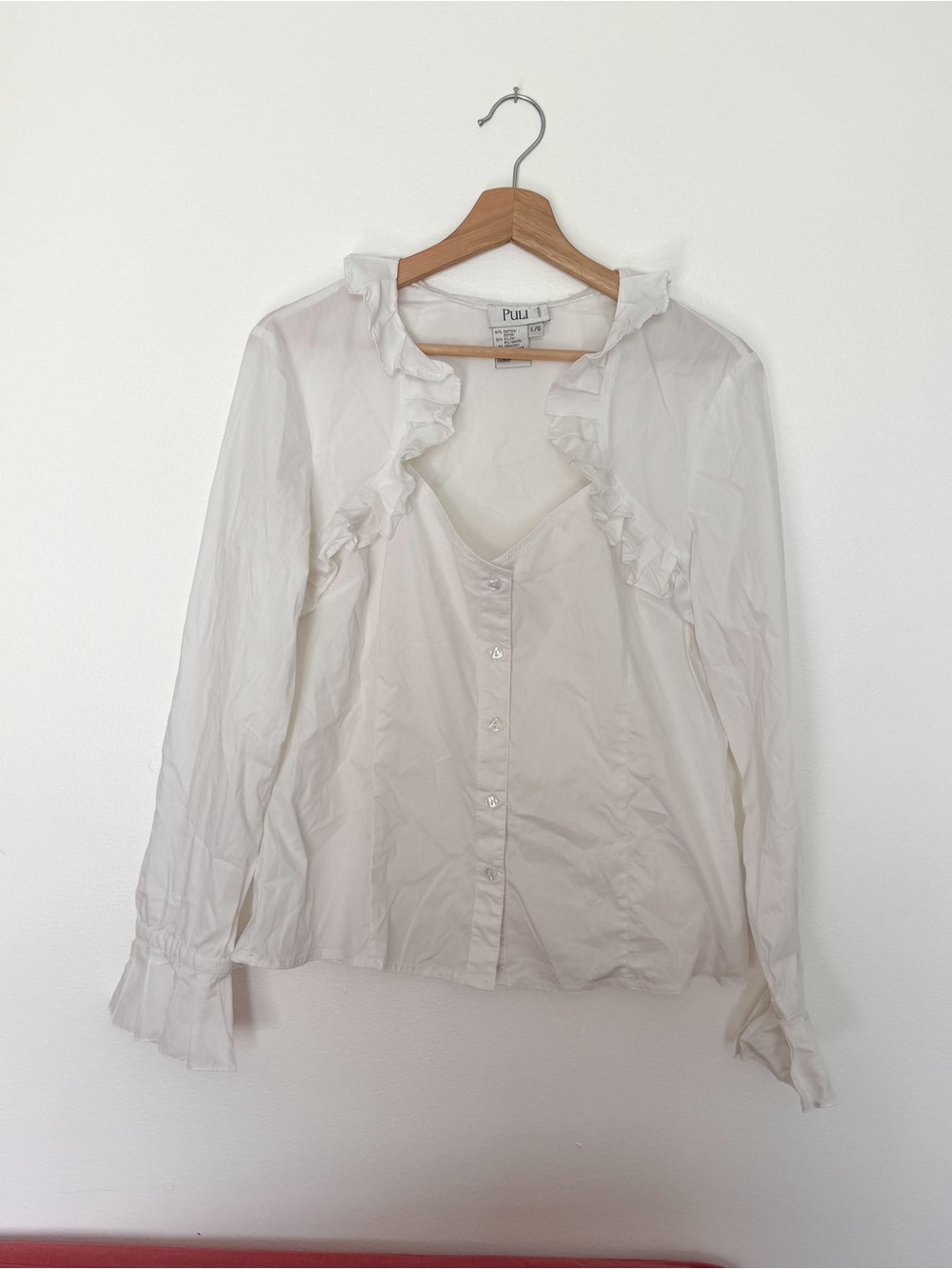INSANE Puli Vintage White Ruffle Trim Edwardian Button-Down Blouse